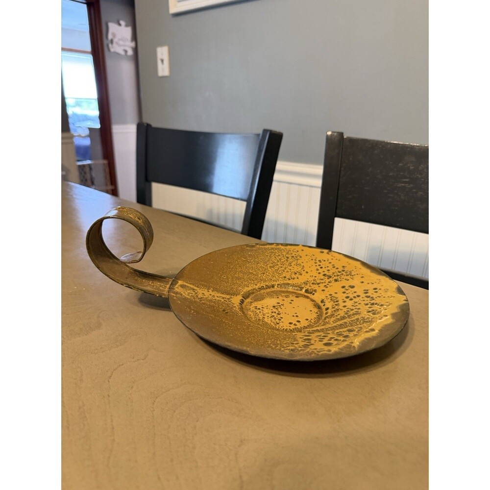 Vintage Hanova Pasadena Enamelware Enamel Steel Plate Candleholder Brutalist